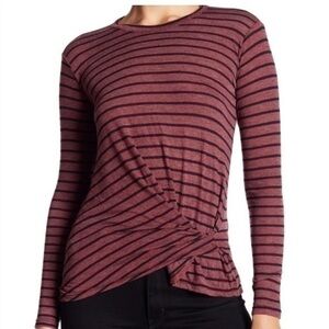 Stateside Striped Gathered Waist Red Blouse Size Medium